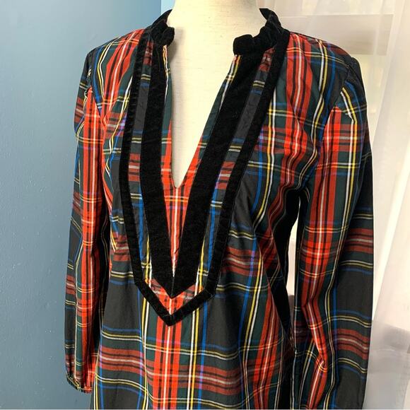 J. Crew Velvet Trimmed Tartan Plaid V-Neck Tunic - Picture 3 of 8